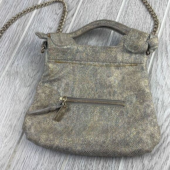 Foley & Corinna Iridescent Glittery Gold Chain Link Handle Crossbody Small Purse - Picture 4 of 12